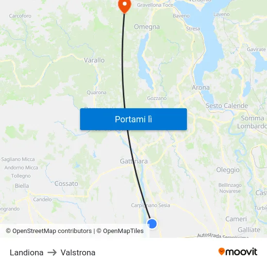 Landiona to Valstrona map