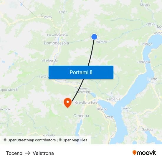 Toceno to Valstrona map