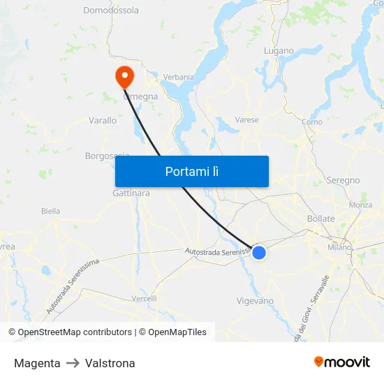 Magenta to Valstrona map