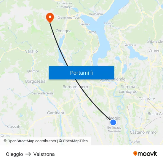 Oleggio to Valstrona map