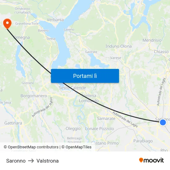 Saronno to Valstrona map