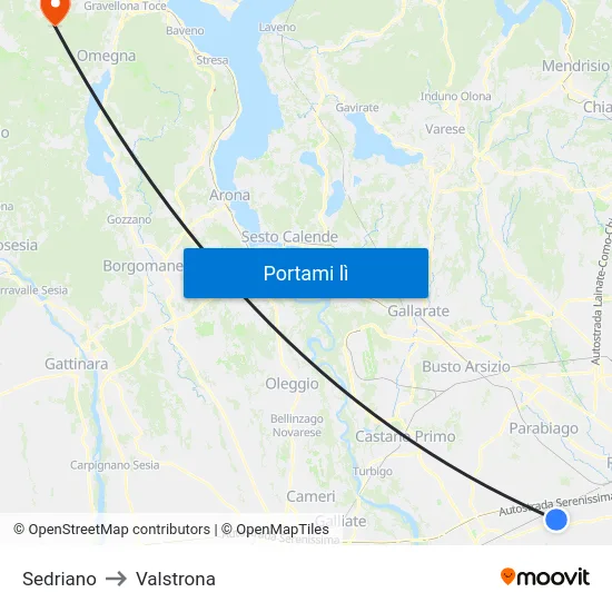 Sedriano to Valstrona map