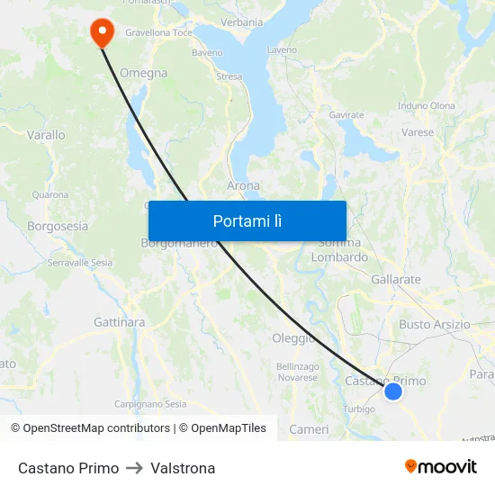 Castano Primo to Valstrona map