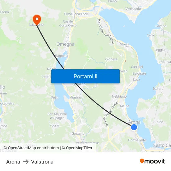 Arona to Valstrona map