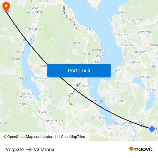 Vergiate to Valstrona map