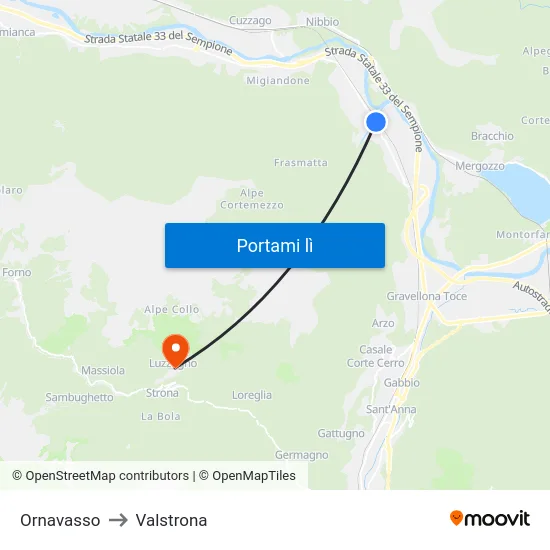 Ornavasso to Valstrona map