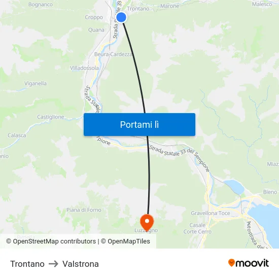 Trontano to Valstrona map