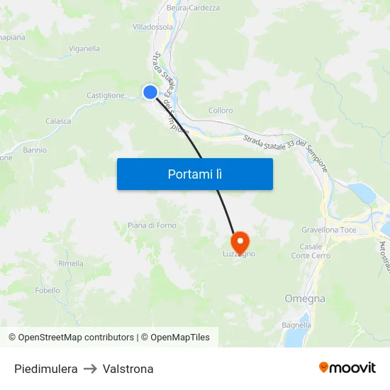 Piedimulera to Valstrona map