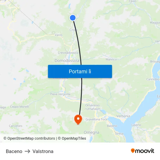 Baceno to Valstrona map