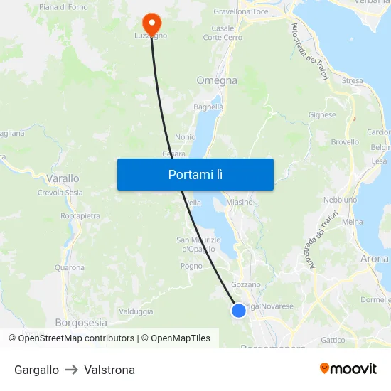 Gargallo to Valstrona map