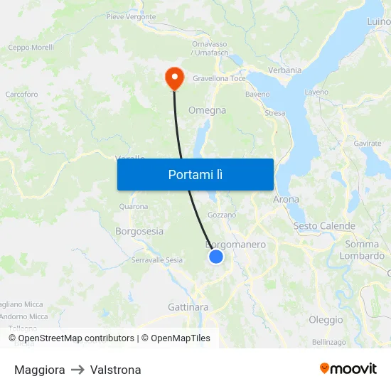 Maggiora to Valstrona map