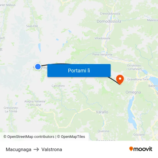 Macugnaga to Valstrona map