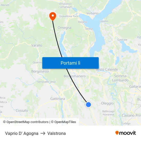 Vaprio D' Agogna to Valstrona map
