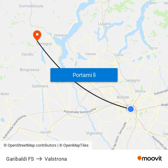 Garibaldi FS to Valstrona map