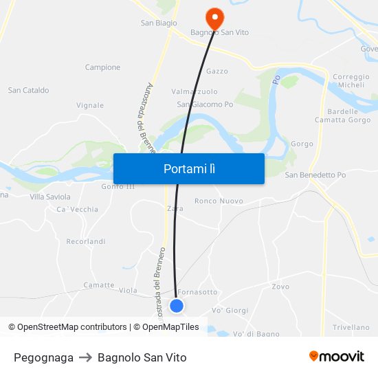 Pegognaga to Bagnolo San Vito map