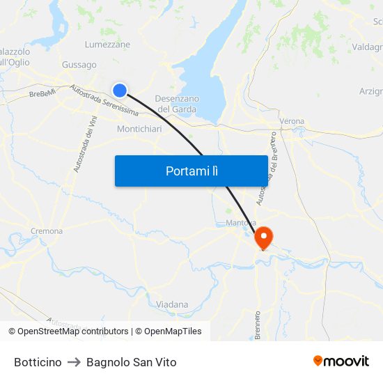 Botticino to Bagnolo San Vito map