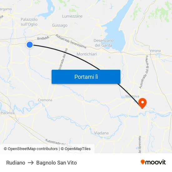 Rudiano to Bagnolo San Vito map