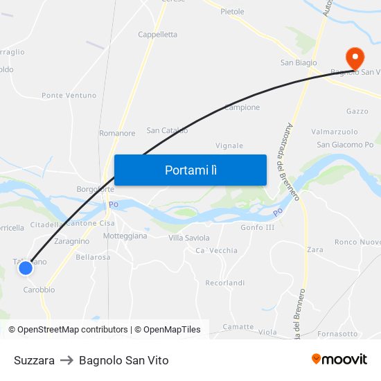 Suzzara to Bagnolo San Vito map