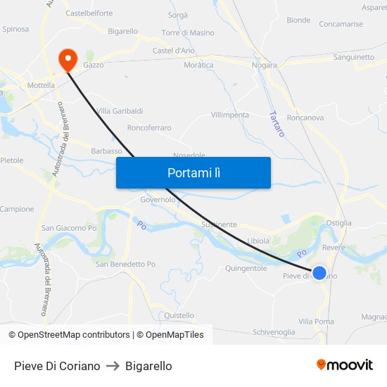 Pieve Di Coriano to Bigarello map