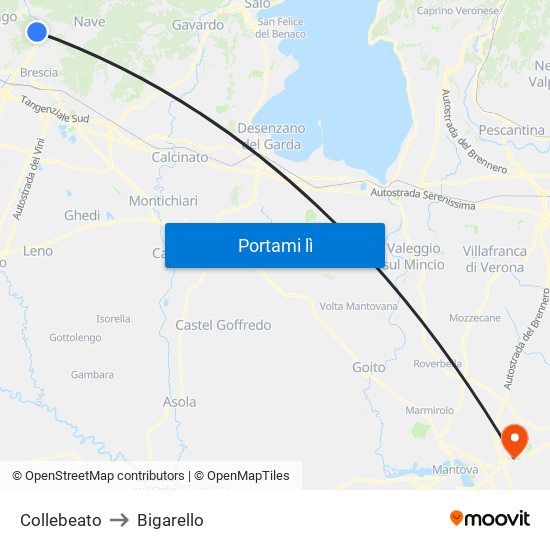 Collebeato to Bigarello map