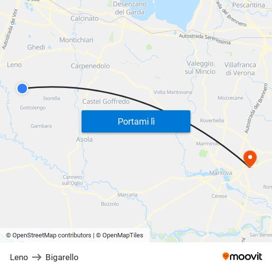 Leno to Bigarello map