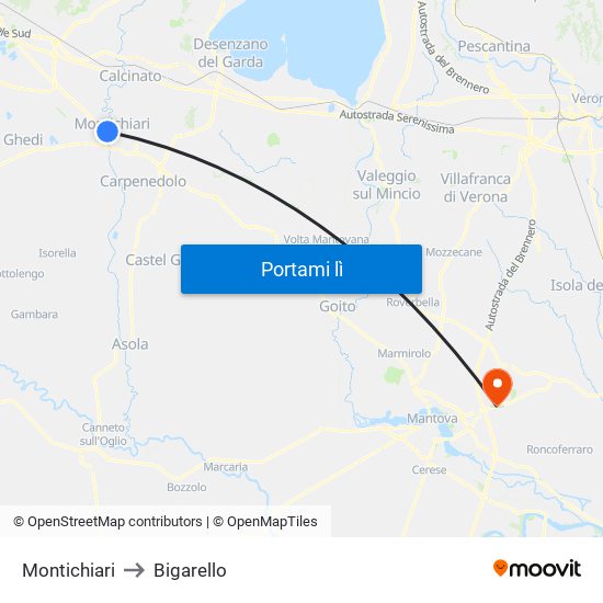 Montichiari to Bigarello map