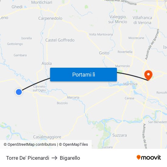 Torre De' Picenardi to Bigarello map