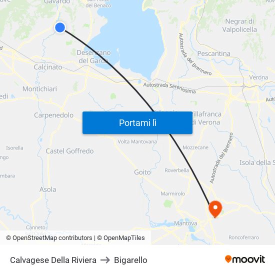Calvagese Della Riviera to Bigarello map