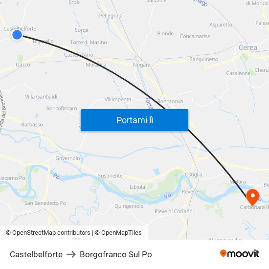 Castelbelforte to Borgofranco Sul Po map