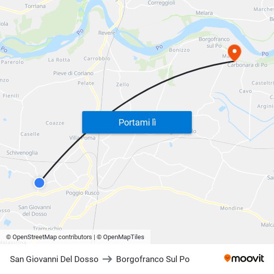 San Giovanni Del Dosso to Borgofranco Sul Po map