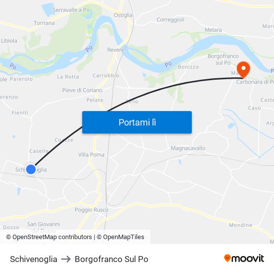Schivenoglia to Borgofranco Sul Po map