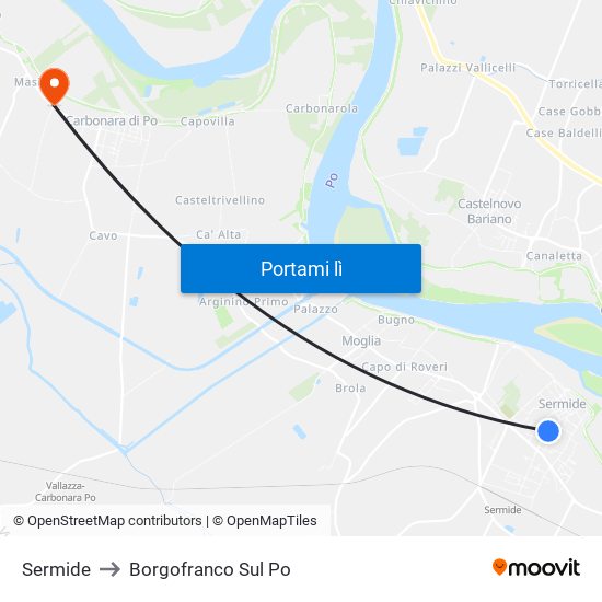 Sermide to Borgofranco Sul Po map