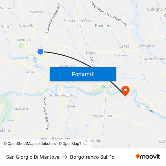 San Giorgio Di Mantova to Borgofranco Sul Po map