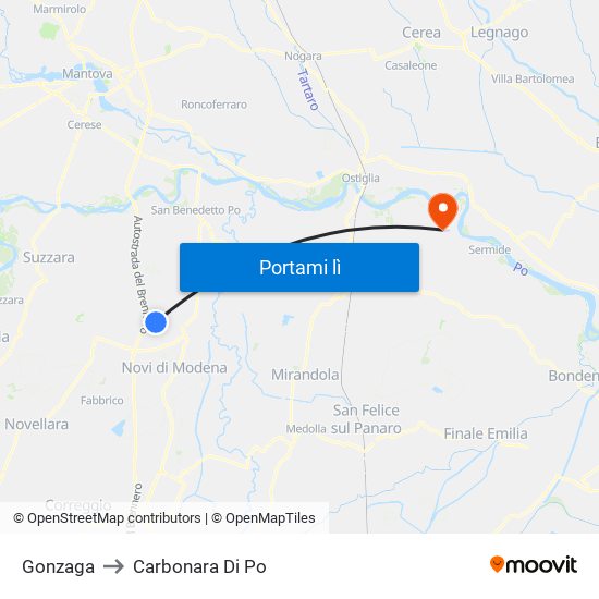 Gonzaga to Carbonara Di Po map