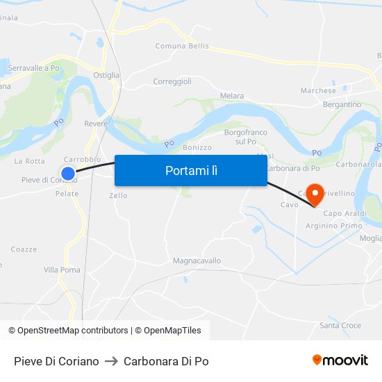 Pieve Di Coriano to Carbonara Di Po map
