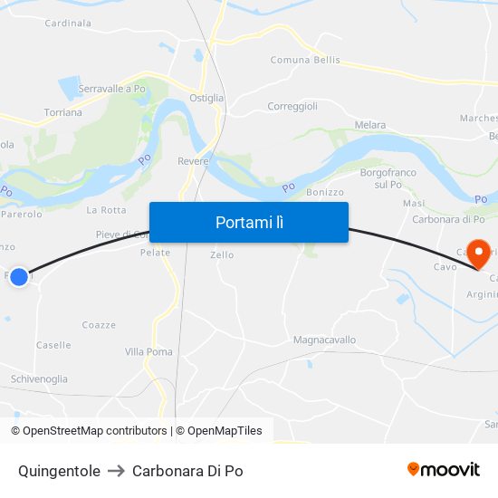 Quingentole to Carbonara Di Po map