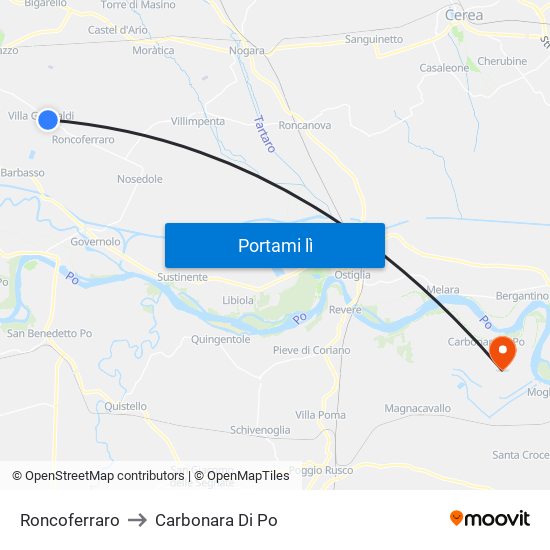Roncoferraro to Carbonara Di Po map