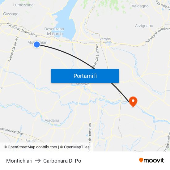 Montichiari to Carbonara Di Po map