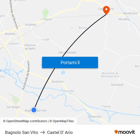 Bagnolo San Vito to Castel D' Ario map