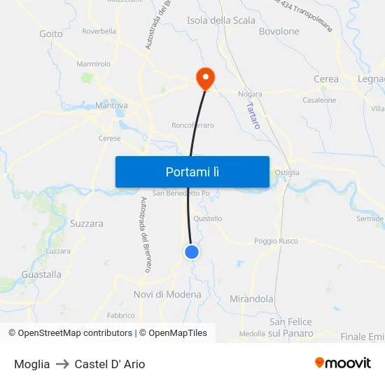 Moglia to Castel D' Ario map