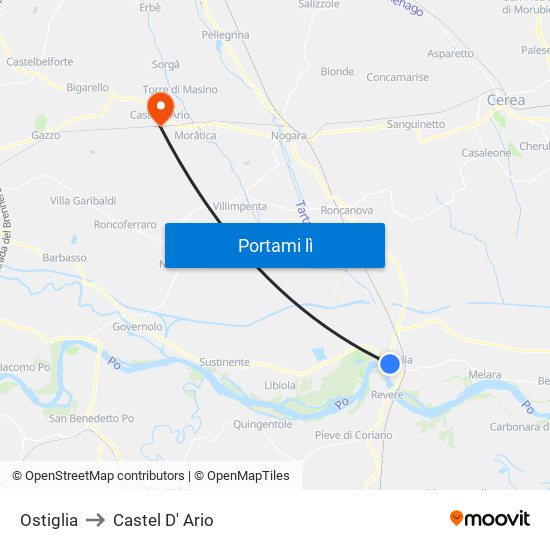 Ostiglia to Castel D' Ario map