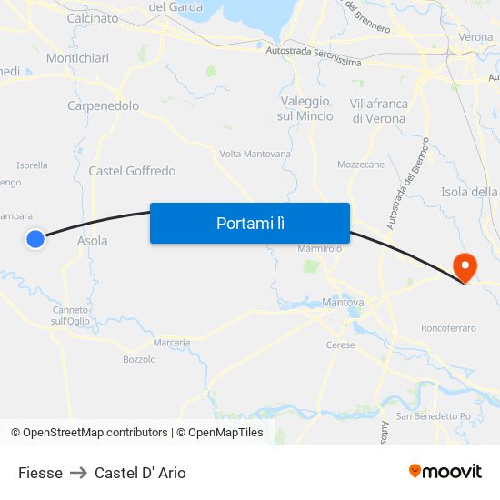 Fiesse to Castel D' Ario map