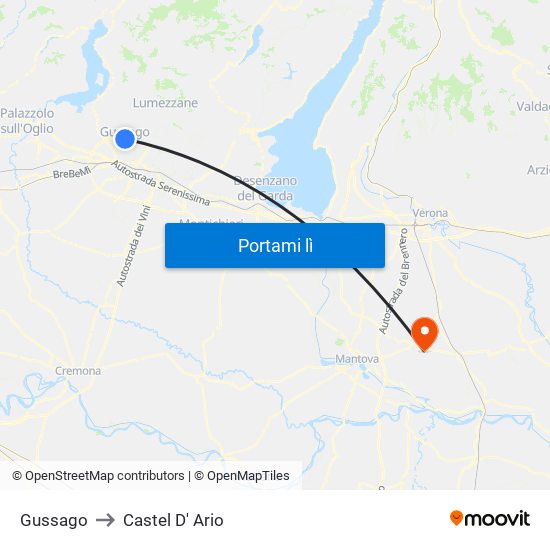 Gussago to Castel D' Ario map