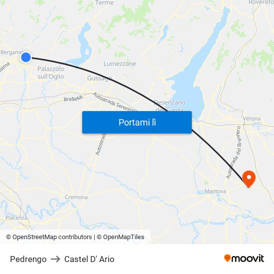 Pedrengo to Castel D' Ario map