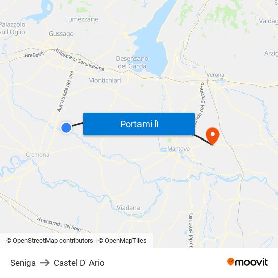 Seniga to Castel D' Ario map