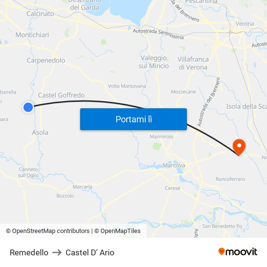 Remedello to Castel D' Ario map