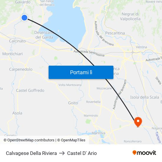 Calvagese Della Riviera to Castel D' Ario map