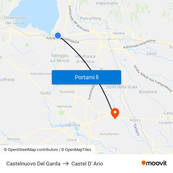 Castelnuovo Del Garda to Castel D' Ario map