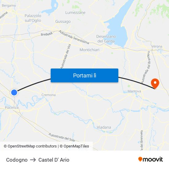 Codogno to Castel D' Ario map