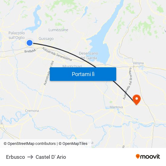 Erbusco to Castel D' Ario map
